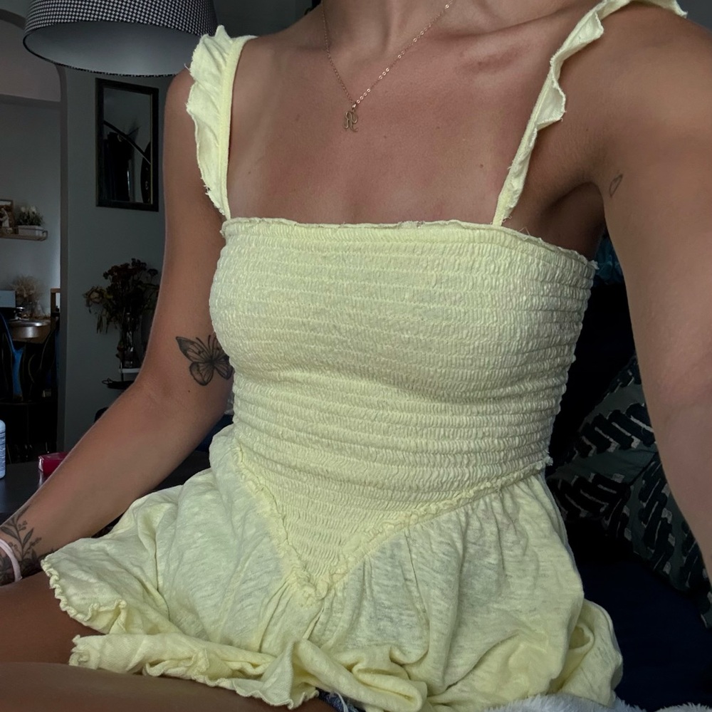 Free People Yellow Flowy Drop Waist Fluttery & Flattering Top